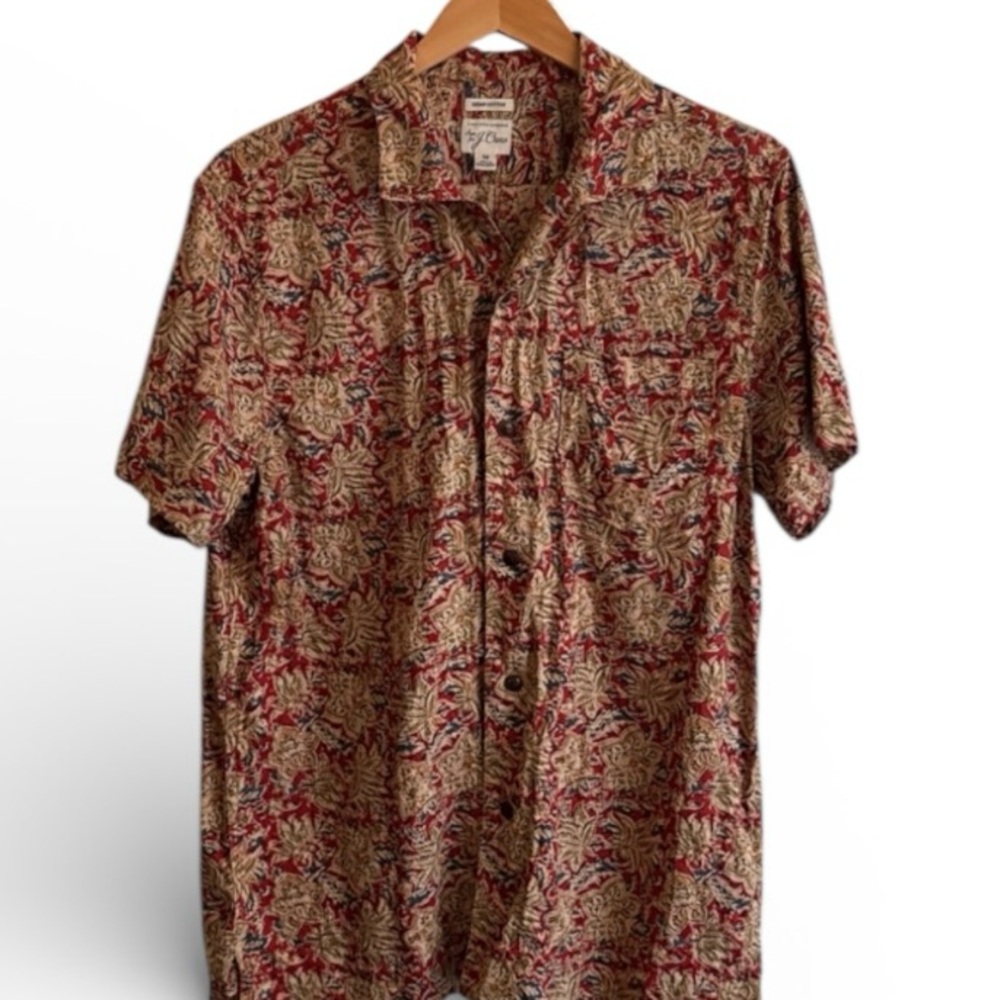 J Crew Hemp Cotton button down print sustainable short sleeve shirt medium